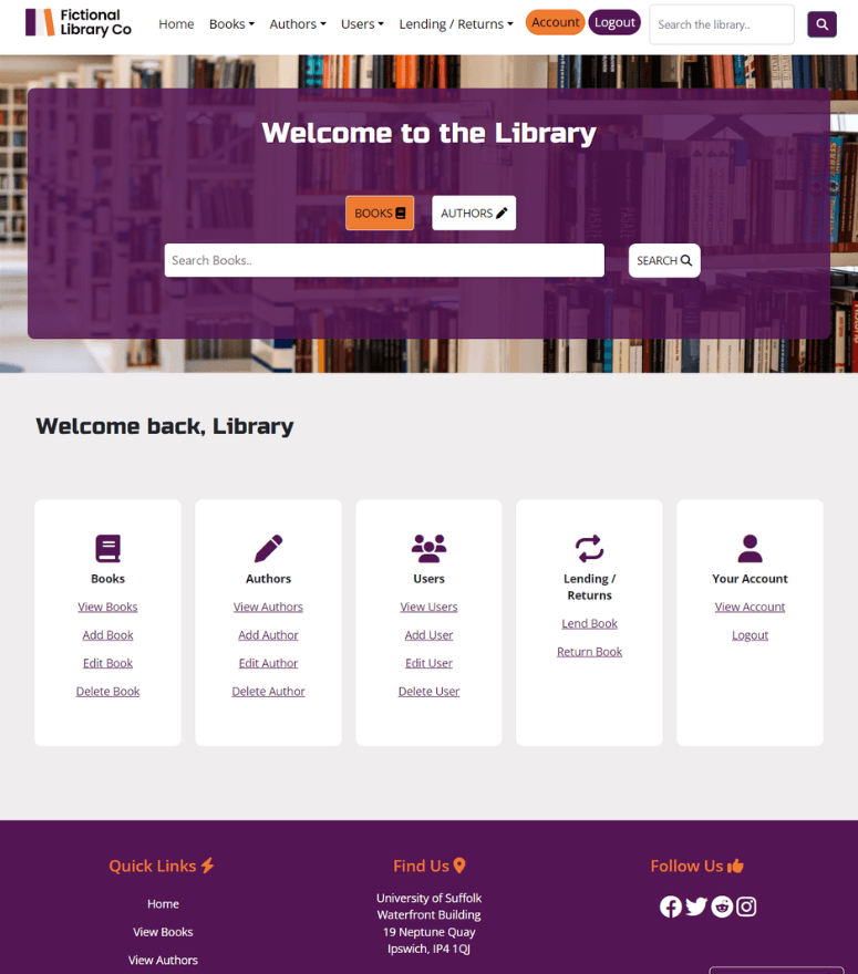 Fictional library co website employee account